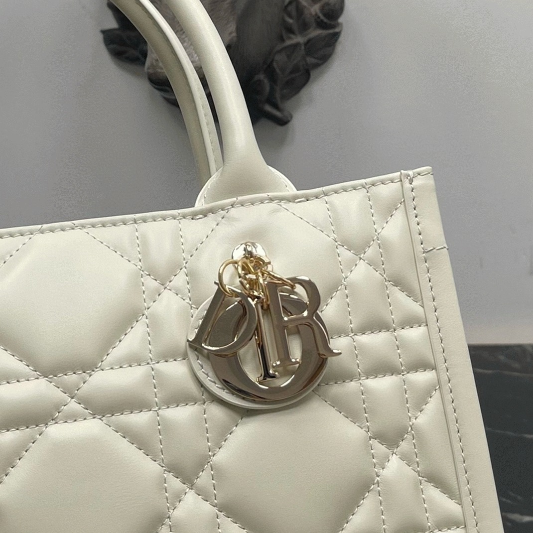 D10r Small Book Tote Bag Knockoff with Strap in White