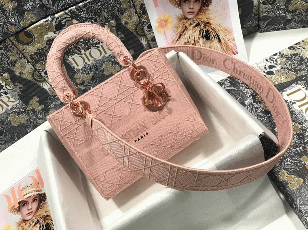 D10r Lady D-Lite Medium Bag Imitation in Pink Cannage Embroidered Canvas