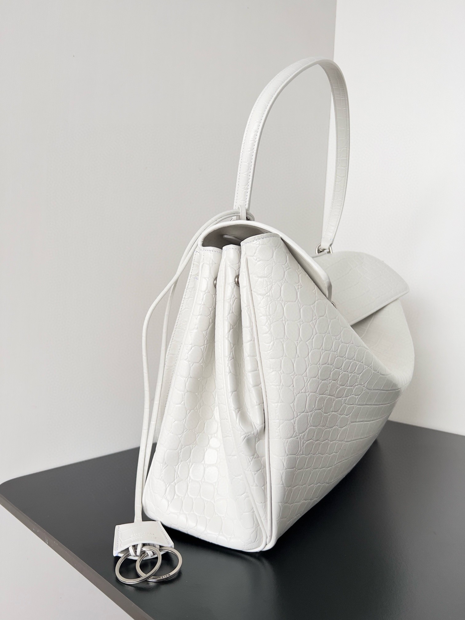 Knockoff Ba1en*iaga Rodeo Large Bag White Crocodile Embossed Calfskin
