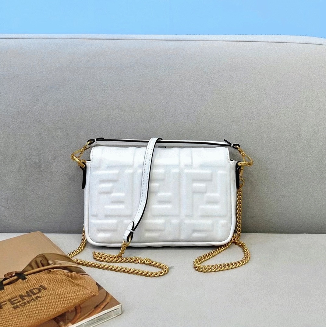 White FF Logo F**di Medium Baguette Replica Bag