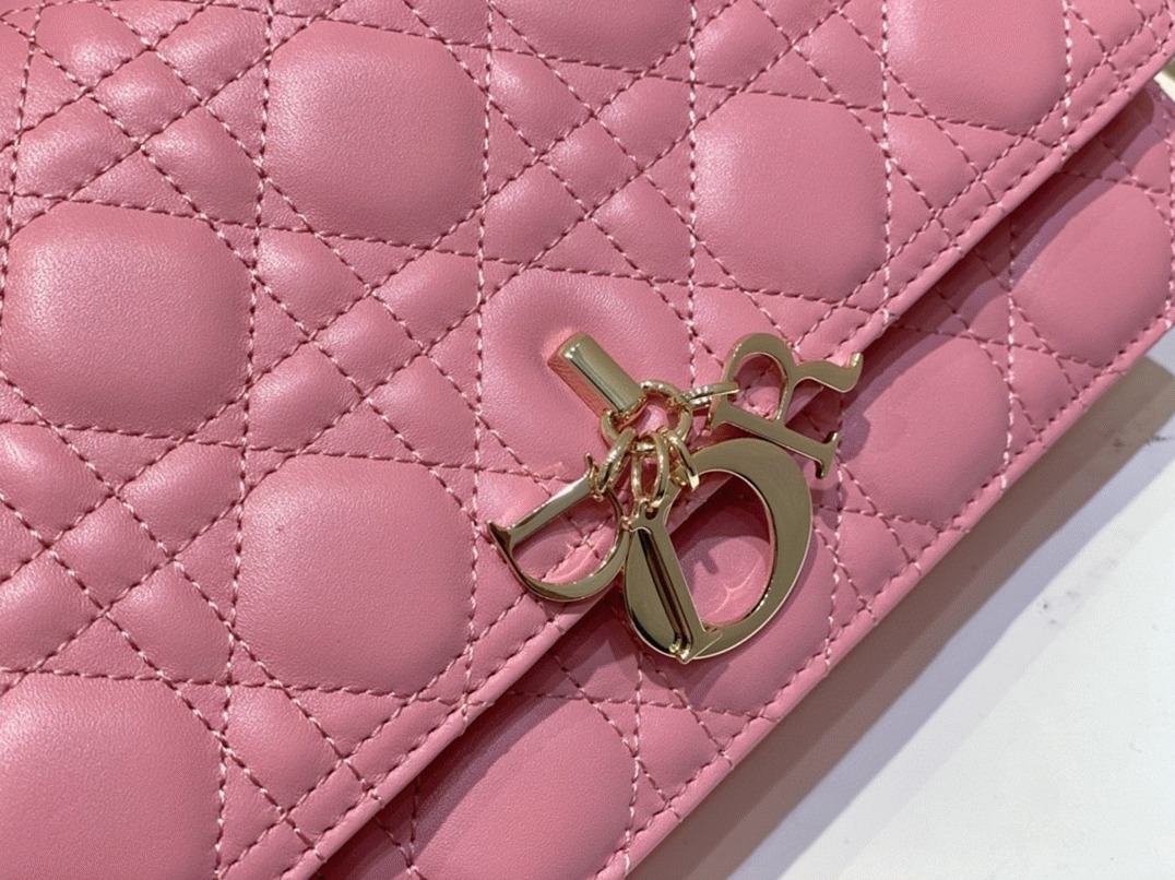 D10r Miss D10r Top Handle Bag Replica in Melocoton Pink Cannage Lambskin