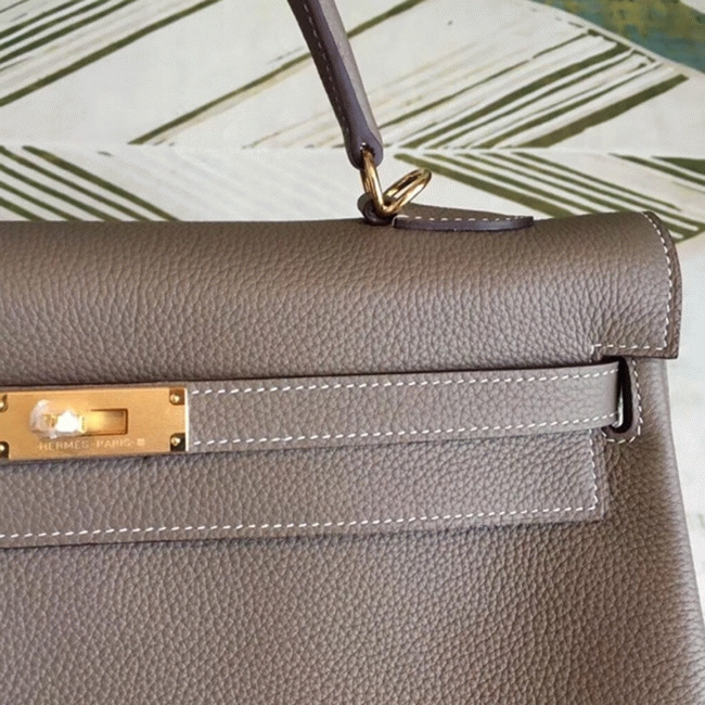 Taupe Clemence Knockoff H**me5 Kelly 35cm Soft Leather Tote