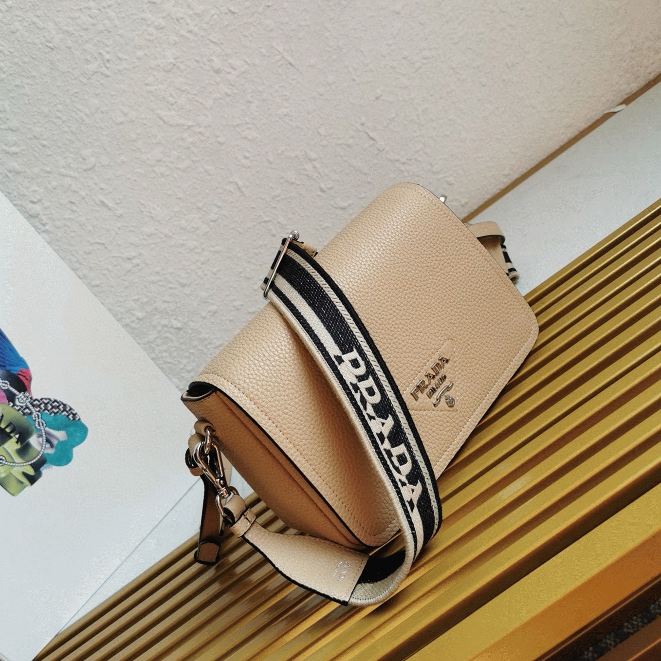 Pra*a Flap Shoulder Bag Fake in Sand