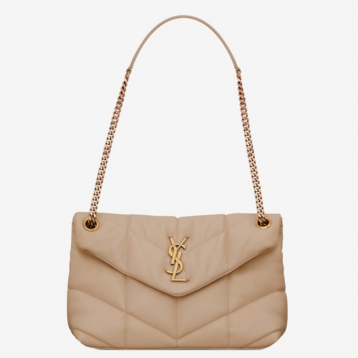 Replica Sa1nt Lau*nt Puffer Small Chain Bag Beige Lambskin