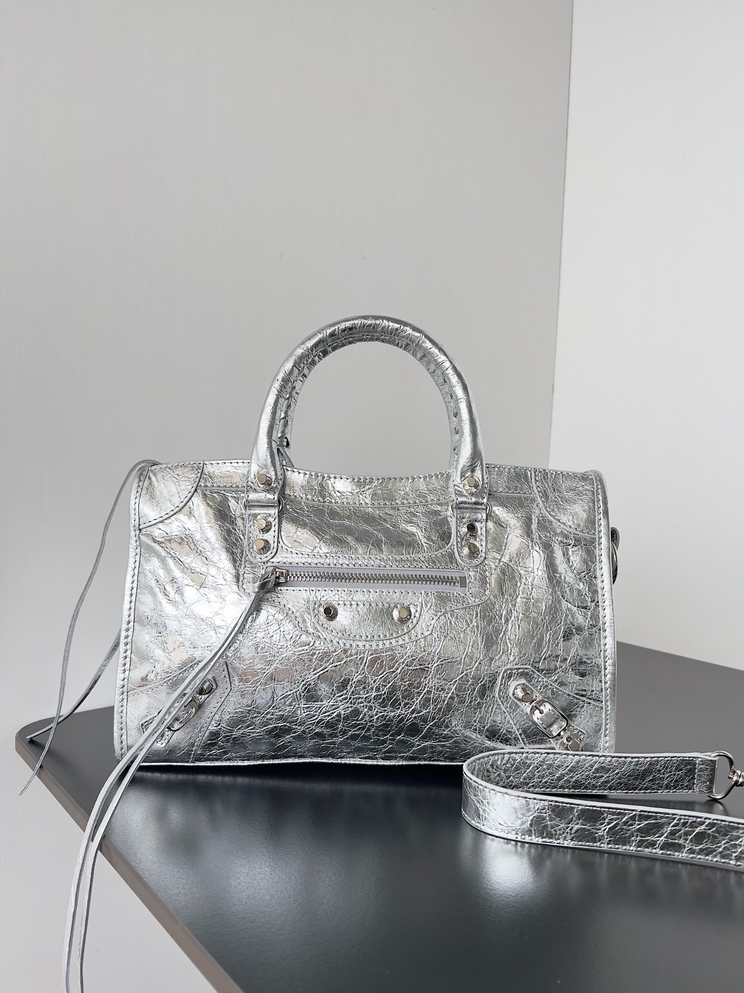 Knockoff Ba1en*iaga Le City Small Bag Silver Metallic Lambskin