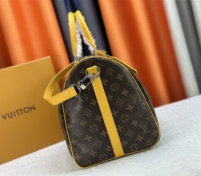 L0vis Vvtt0n Monogram Macassar Canvas Keepall Bandouliere 50 In Safran Yellow