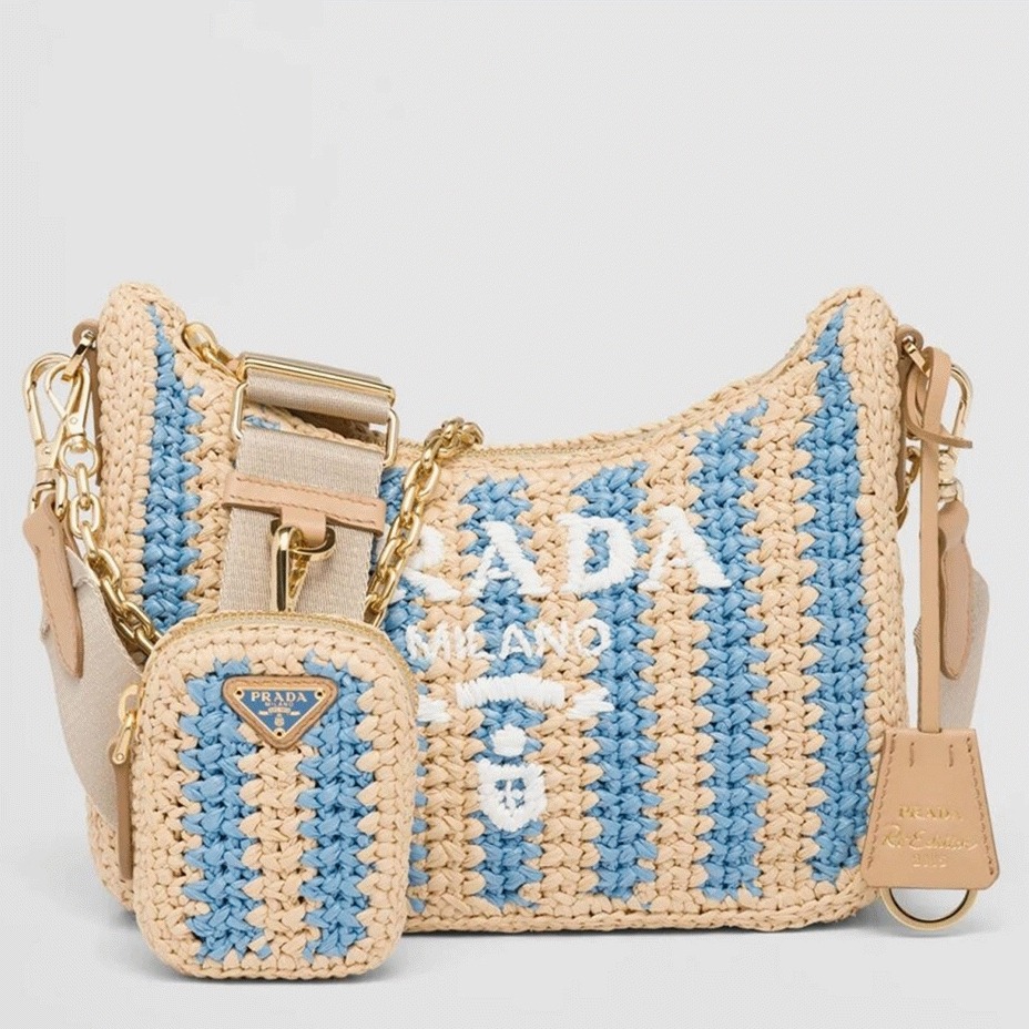 Pra*a Re-Edition Bag Fake in Beige and Blue Stripe