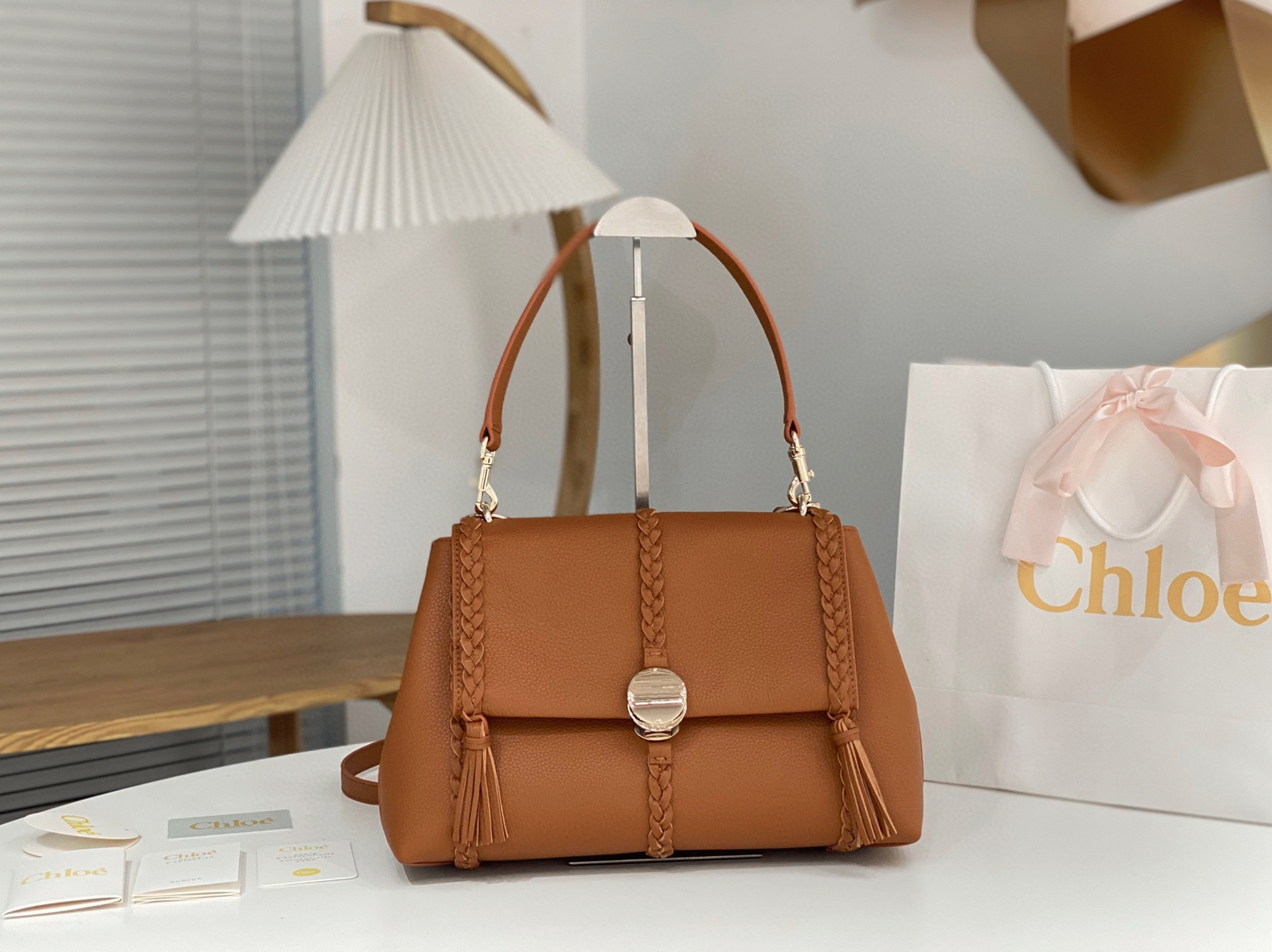 top quality fake Ch10e penelope medium shoulder bag in brown grained calfskin