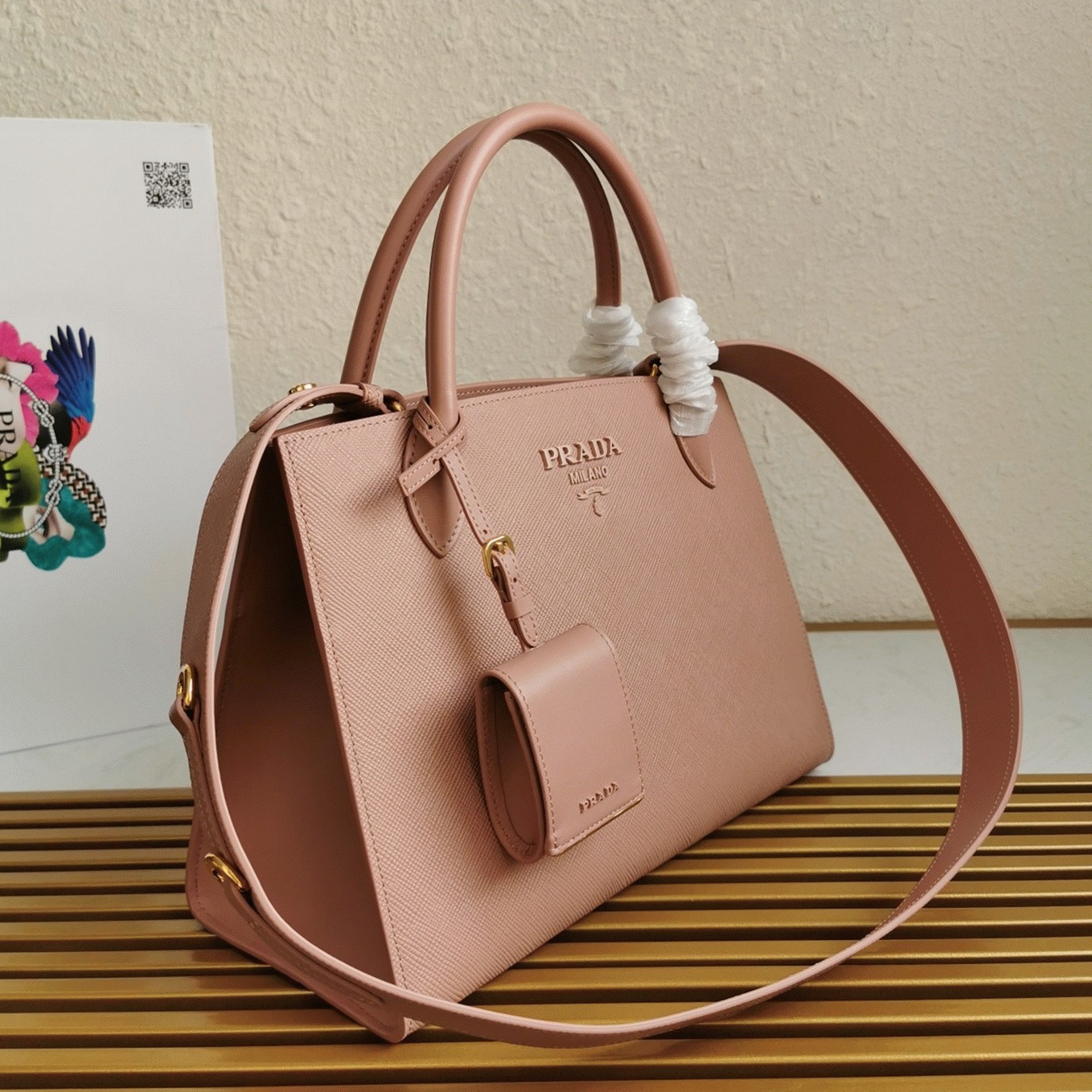 Pra*a Monochrome Medium Bag Best Replica in Nude