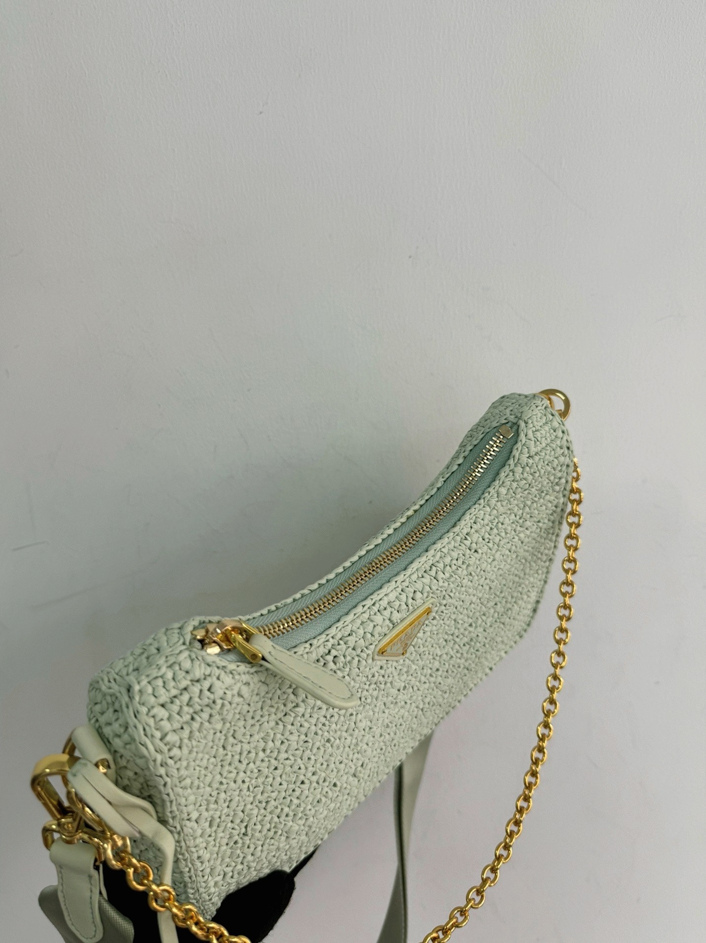 Pra*a Re-Edition Crochet Bag Replica in Aqua
