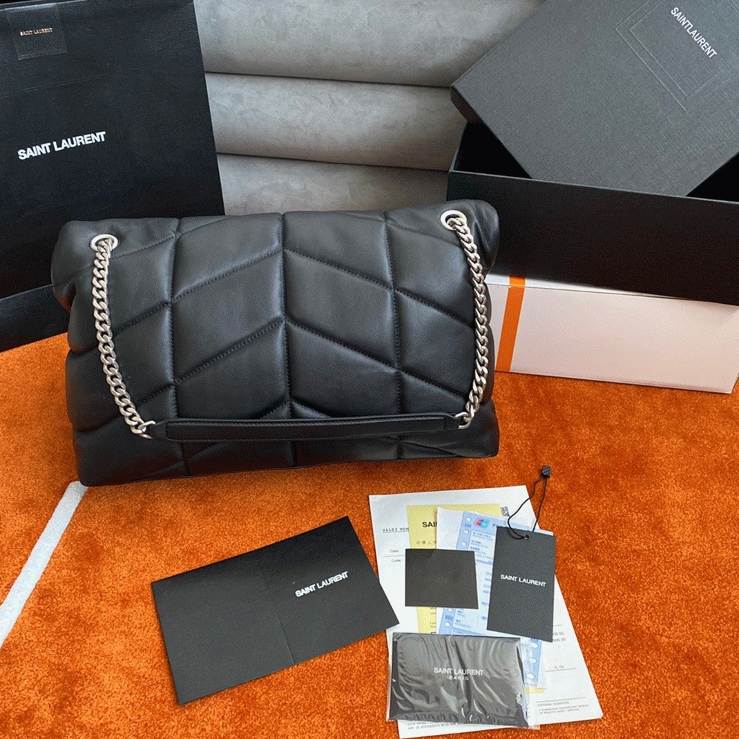 Sa1nt Lau*nt Puffer Medium Chain Bag Noir Lambskin