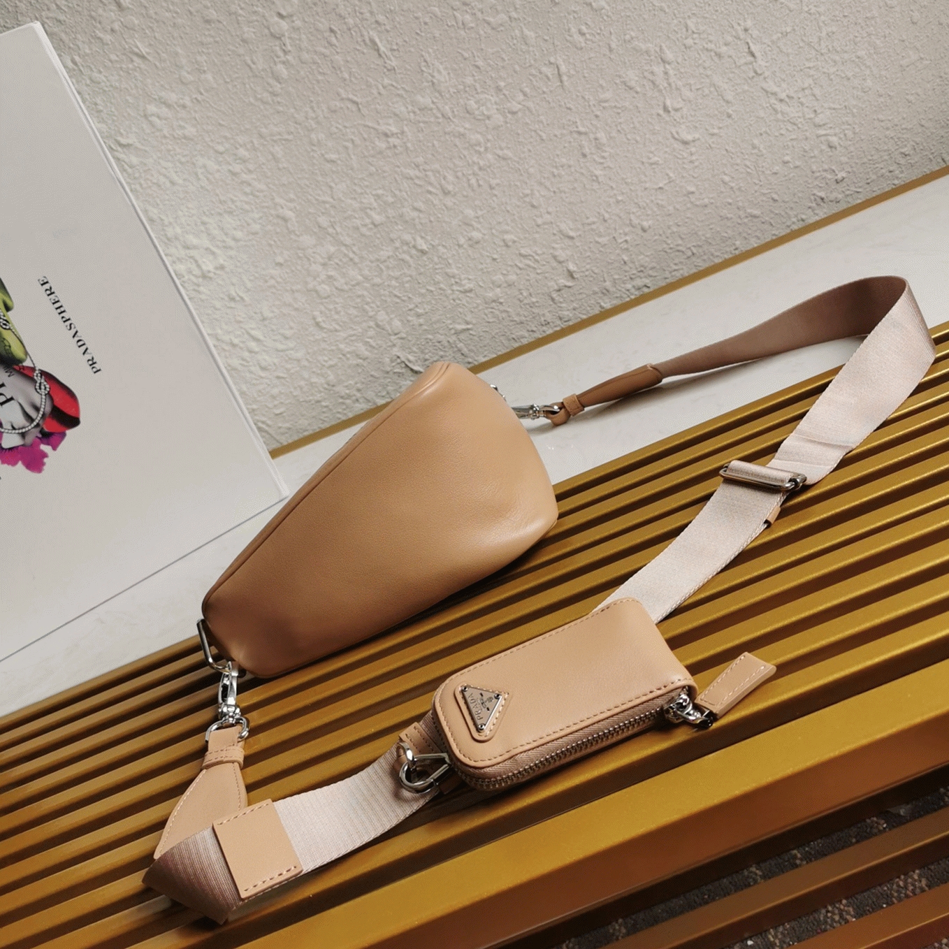 Pra*a Triangle Shoulder Bag Imitation in Beige