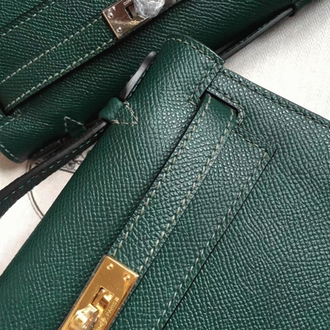 Malachite Epsom AAA Replica H**me5 Kelly Pochette Green Toned Purse