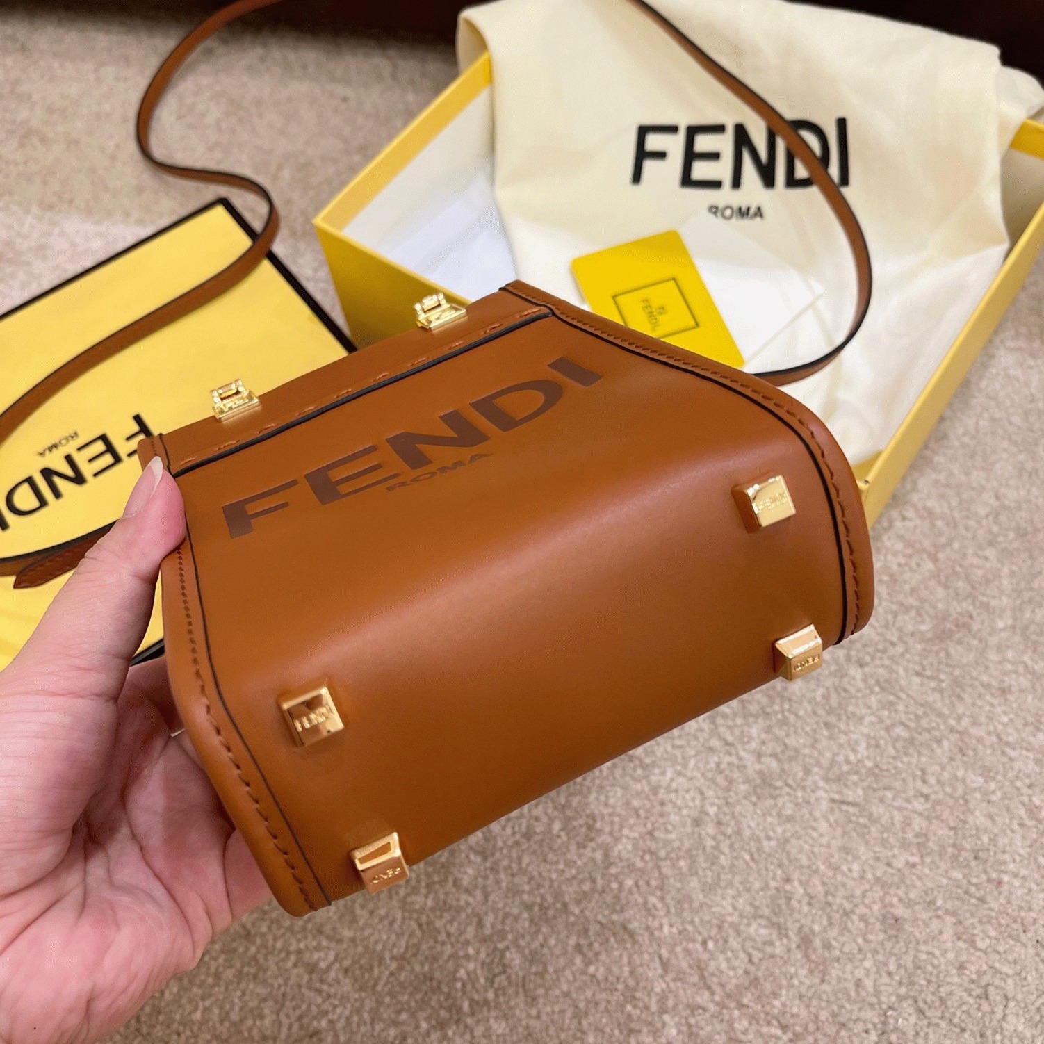 Top Quality Fake F**di Mini Sunshine Shopper Bag In Brown Leather