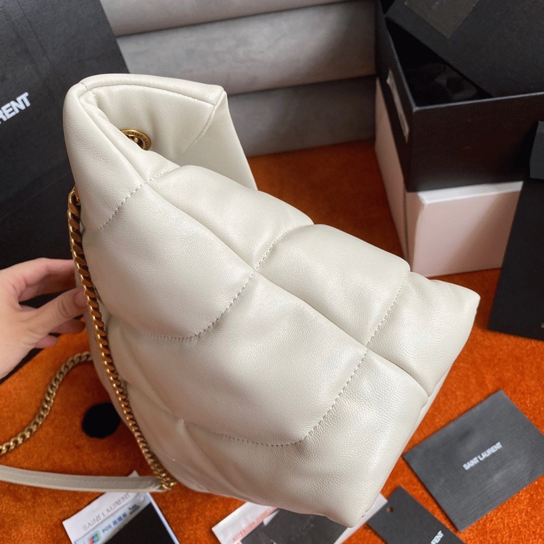 Sa1nt Lau*nt Puffer Medium Chain Bag White Lambskin