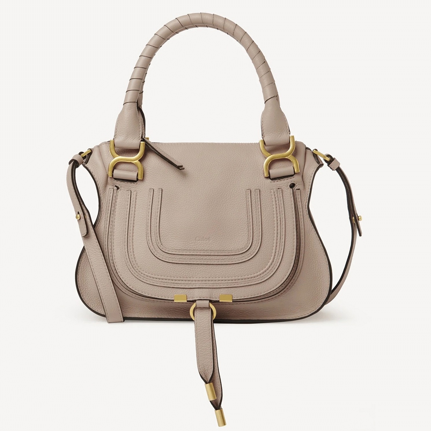 top quality faux Ch10e marcie small double carry bag in sand grained leather