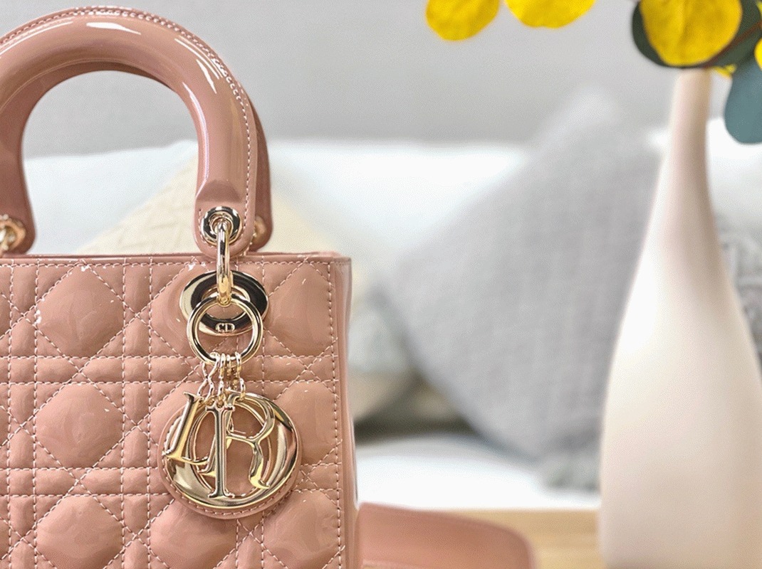 D10r Small Lady D10r Bag Faux in Powder Patent Cannage Calfskin