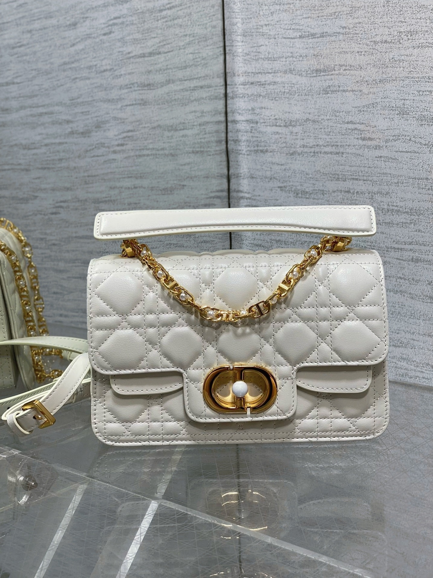 D10r Small Jolie Top Handle Bag Replica in White Cannage Calfskin