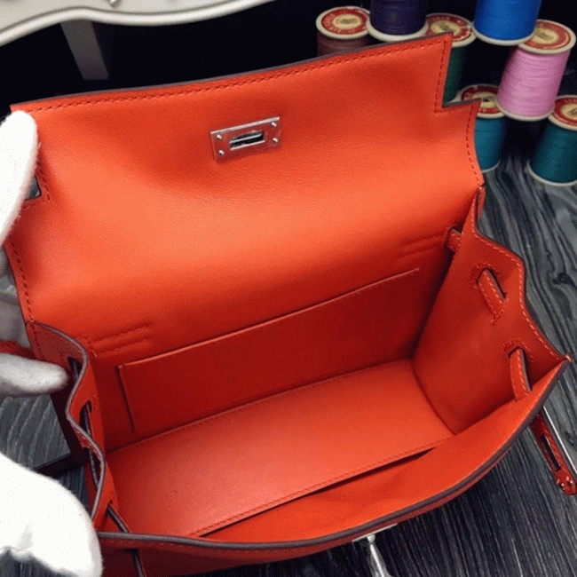 Orange Swift Leather Top Fake H**me5 Kelly Danse Fun Crossbody