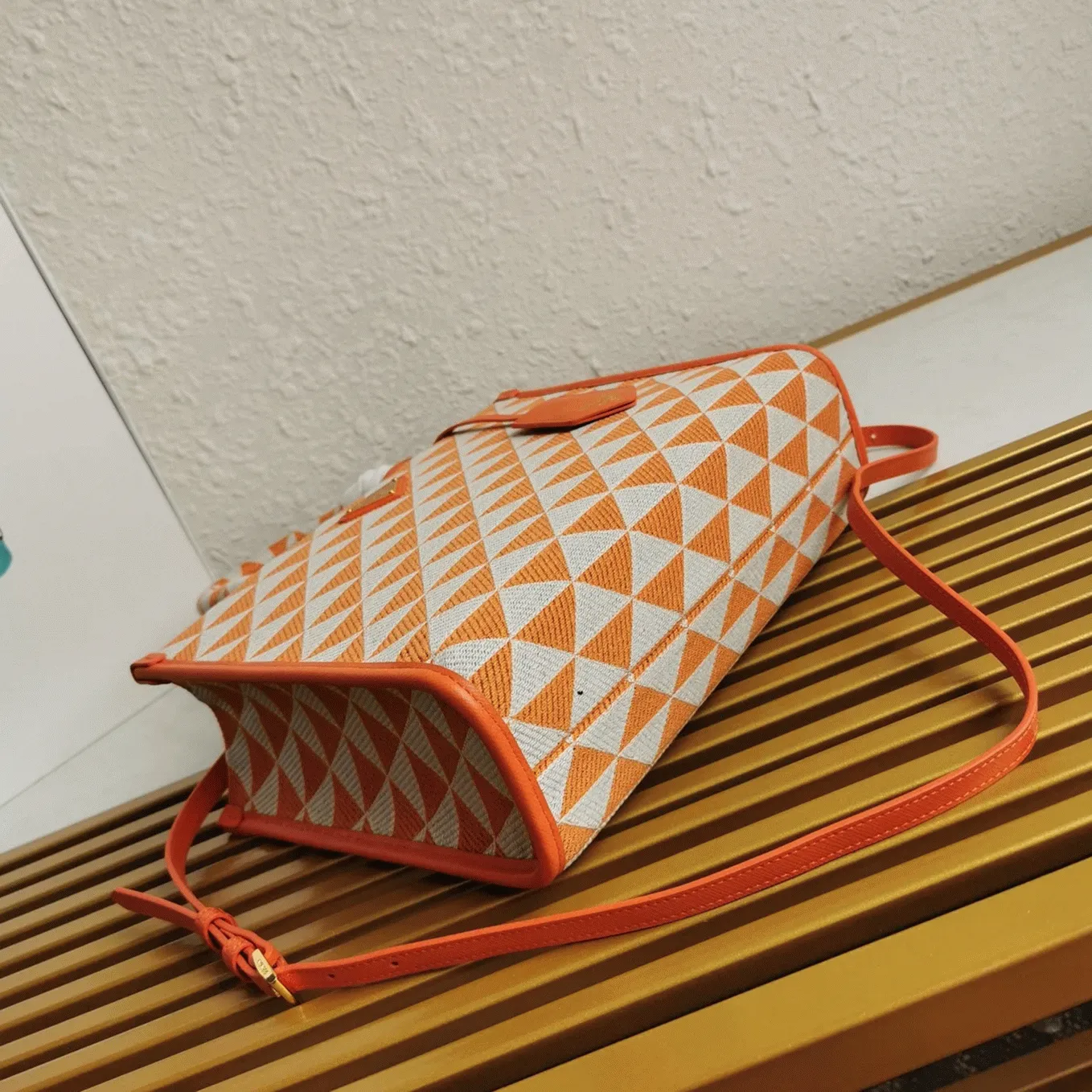 Pra*a Symbole Small Bag Fake in Orange/White Jacquard Fabric