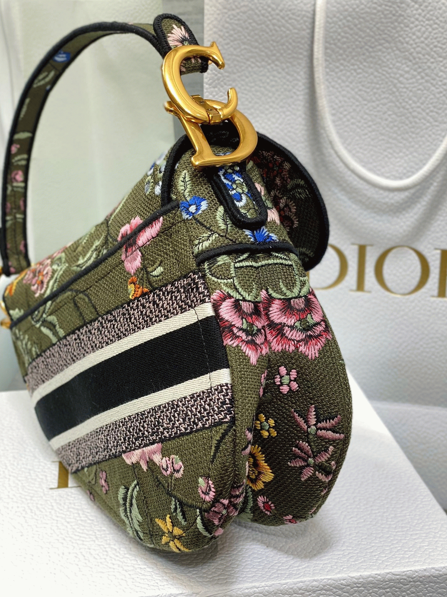 D10r Saddle Bag Knockoff in Green Multicolor D10r Petites Fleurs Embroidery