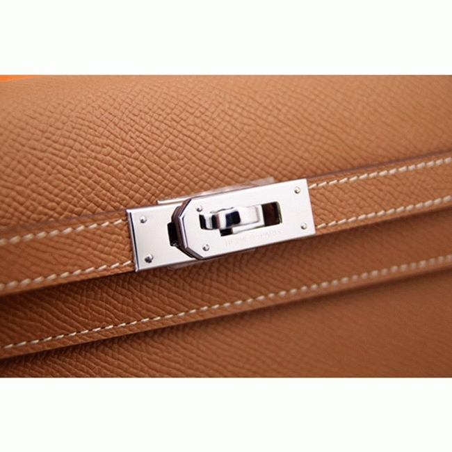 Brown fake designer H**me5 Kelly Longue wallet