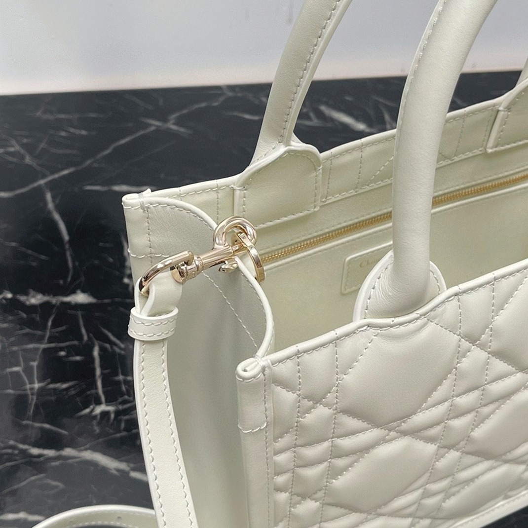 D10r Small Book Tote Bag Knockoff with Strap in White