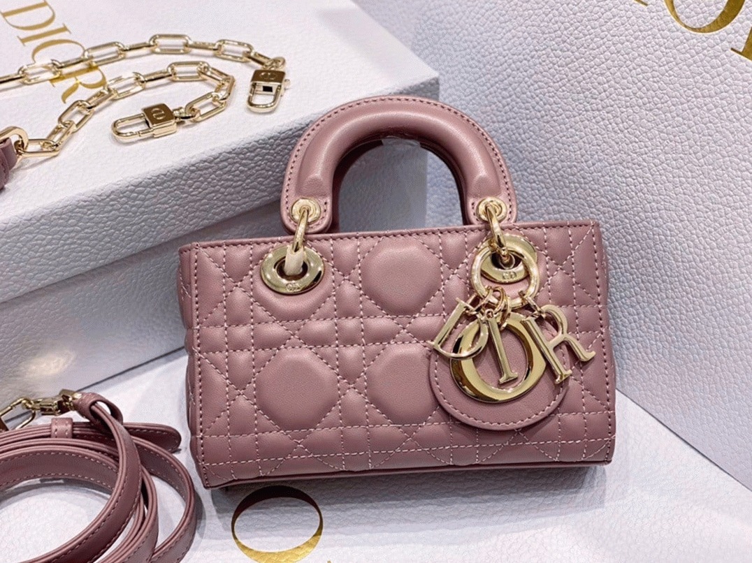 D10r Lady D-Joy Micro Bag Fake in Peony Pink Cannage Lambskin