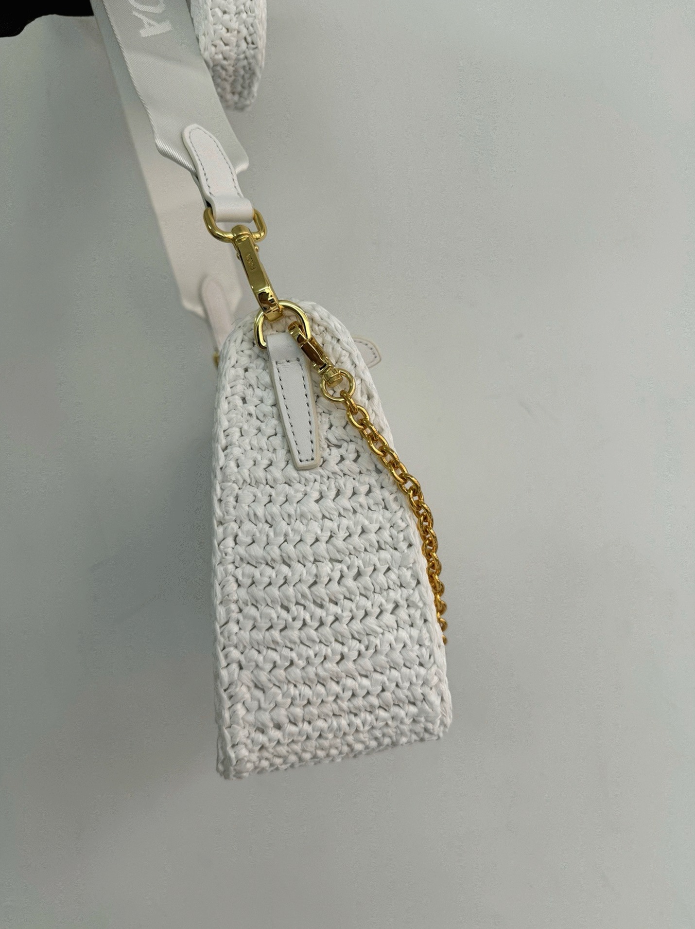 Pra*a Re-Edition Crochet Bag Fake in White