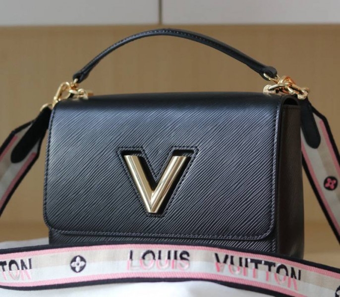 L0vis Vvtt0n Epi Leather Twist MM Bag Black With Jacquard Strap