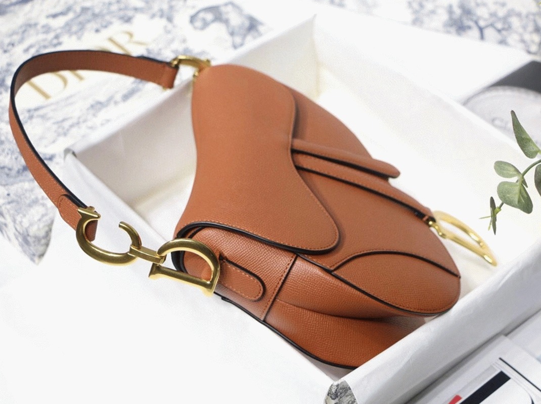 D10r Saddle Bag Replica in Dark Tan Grained Calfskin