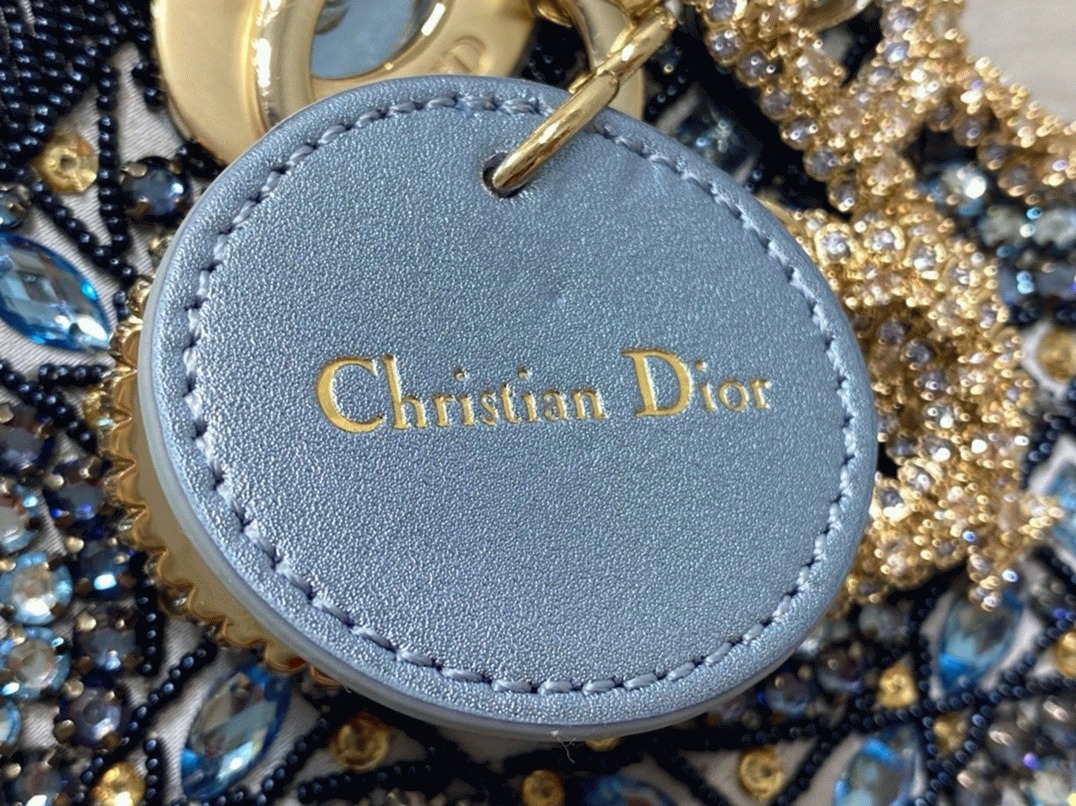 D10r Lady D10r Mini Chain Bag Replica in Satin with Blue Bead Embroidery