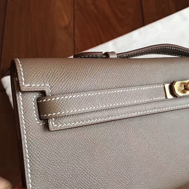 Etoupe Epsom Knockoff H**me5 Kelly Cut Clutch Stylish Purse