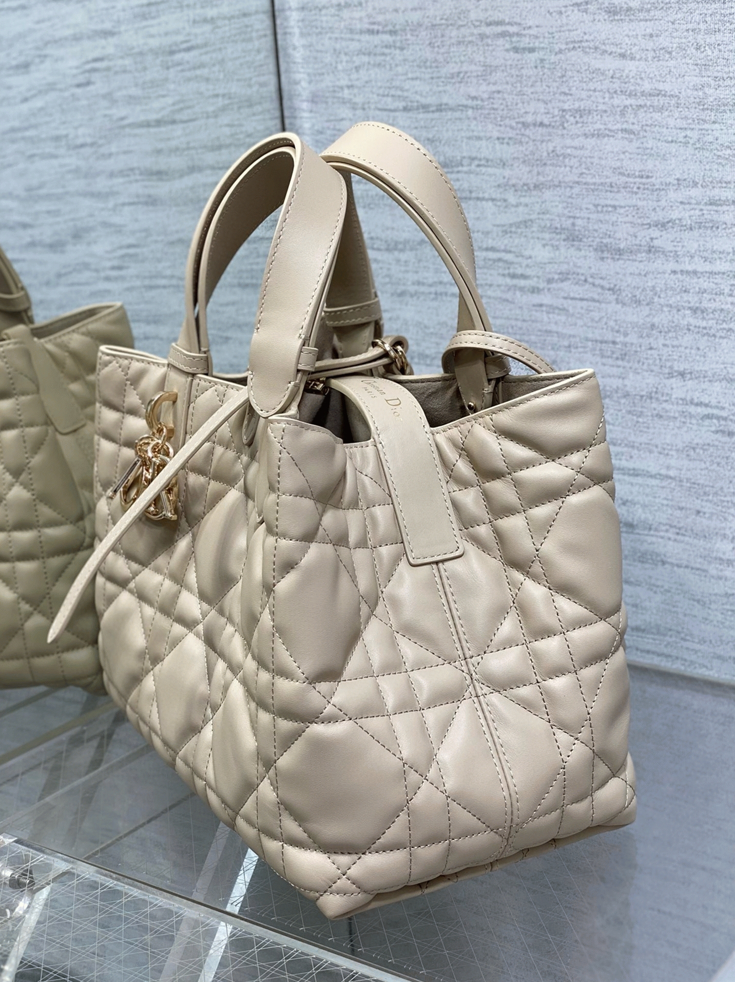 D10r Toujours Medium Bag Knockoff in Beige Macrocannage Calfskin