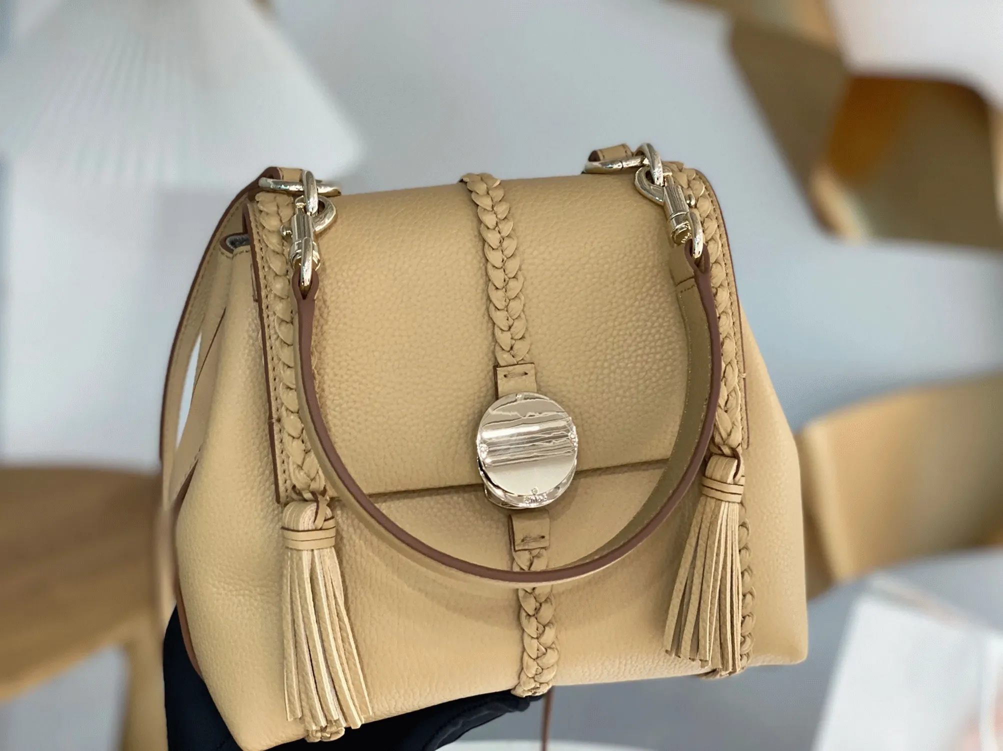 top quality replica Ch10e penelope small shoulder bag in beige grained calfskin