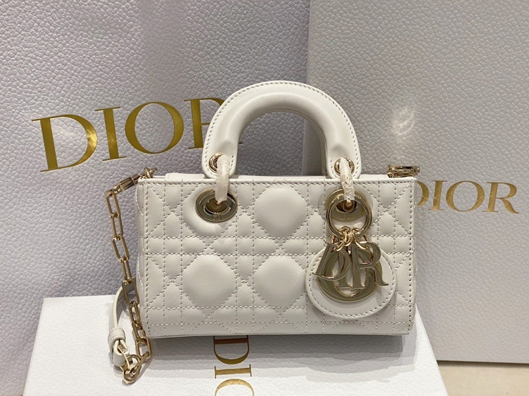 D10r Lady D-Joy Micro Bag Knockoff in White Cannage Lambskin