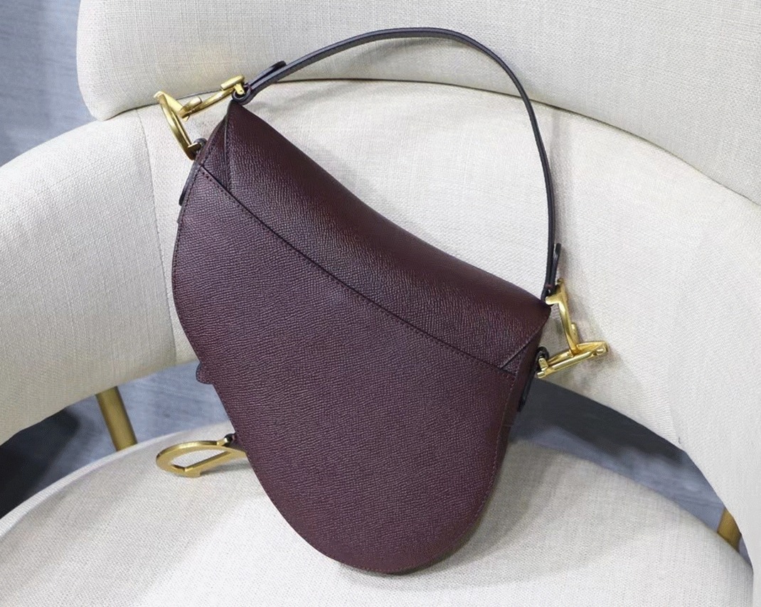 d10r saddle bag knockoff in aM*ranth grained calfskin