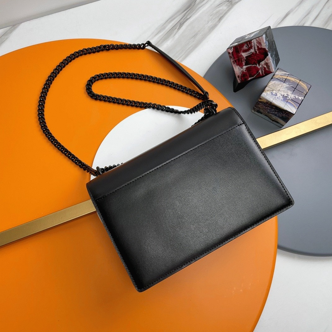 Knockoff Sa1nt Lau*nt Sunset Medium Chain All Black Bag Calfskin