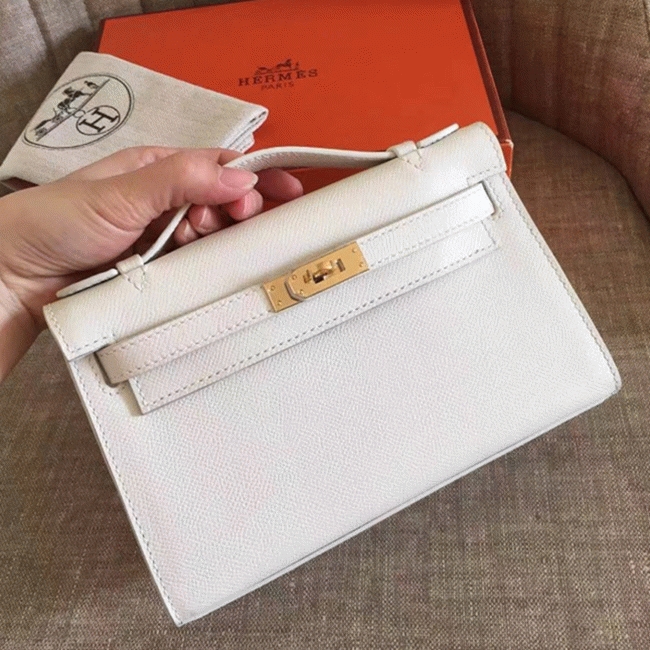White Epsom Fake H**me5 Kelly Pochette Clean Look Mini Bag