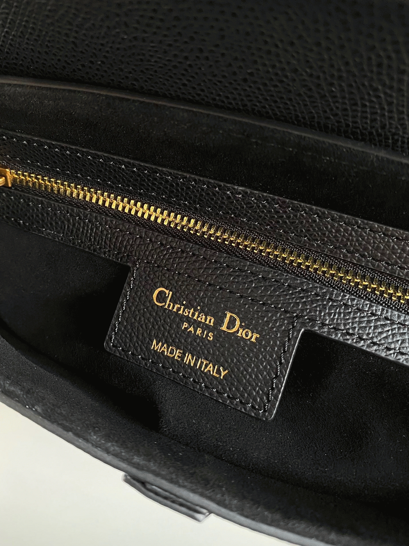 D10r Saddle Bag with Strap Fake in Black Grained Calfskin