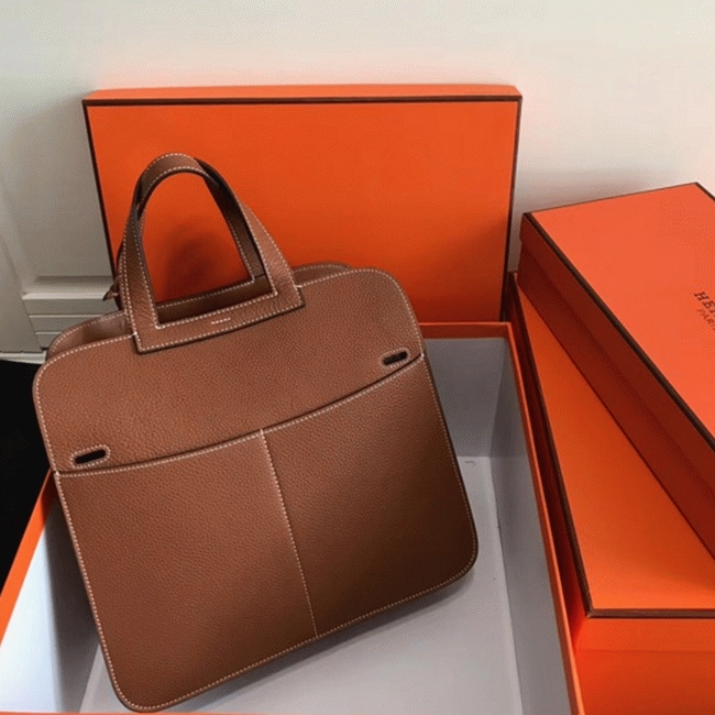 Brown Knockoff H**me5 Halzan Classic Leather Handbag