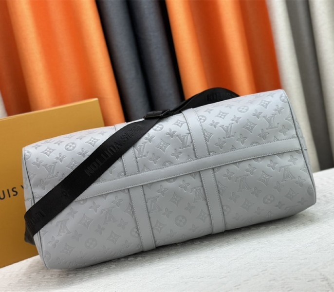 L0vis Vvtt0n Monogram Shadow Leather Keepall Bandouliere 50 In Anthracite Gray