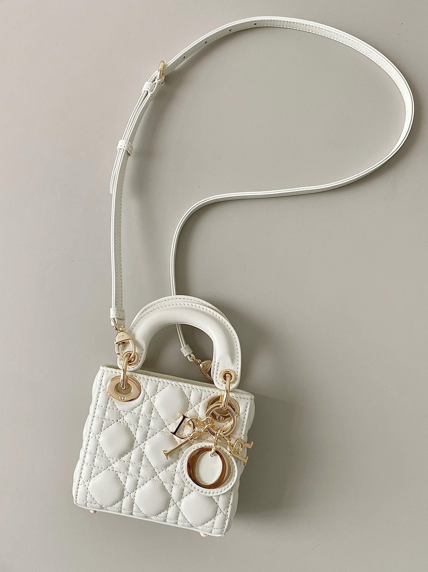 D10r Lady D10r Micro Bag Knockoff in White Cannage Lambskin