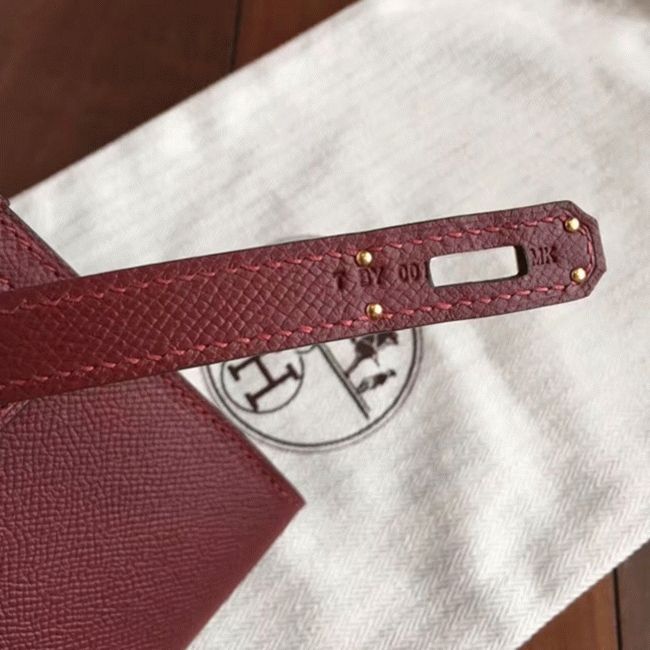 Bordeaux Epsom Fake H**me5 Kelly Cut Clutch Sleek Purse