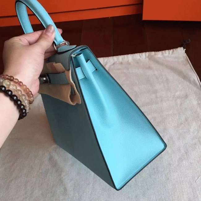 Blue Atoll Epsom Replica H**me5 Kelly Sellier 28cm Vibrant Purse