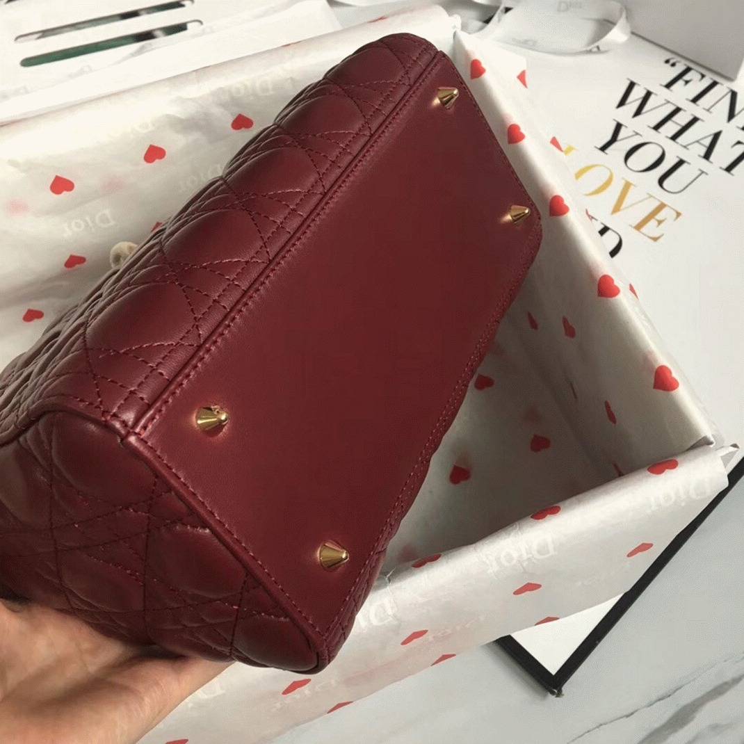 D10r Lady D10r Medium Bag Replica in Bordeaux Lambskin