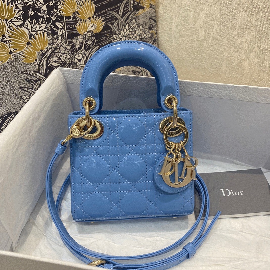 D10r Lady D10r Micro Bag Faux in Blue Patent Cannage Calfskin