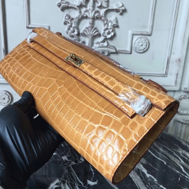 Camarel Crocodile Fake H**me5 Kelly Cut Clutch Rich Color Handbag