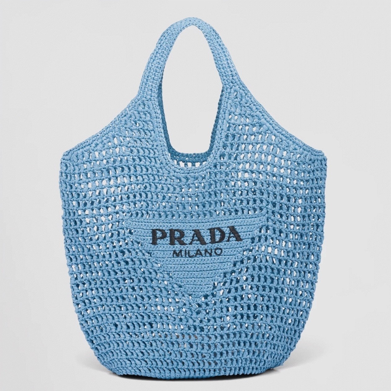 Pra*a Large Tote Bag in Blue Woven Raffia