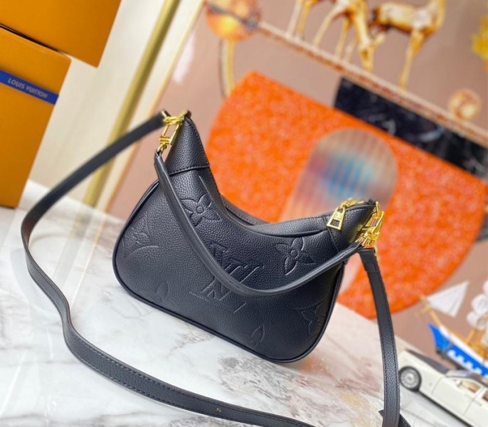 L0vis Vvtt0n Monogram Empreinte Leather Bagatelle Mini Hobo In Black
